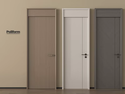 Modern Sleek Hinged Doors In Light Wood White And Dark Gray Interior Colors 3d model