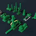 Green Industrial Equipment With Various Types Of Pumps Compressors And Mechanical Components