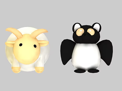 Adorable Yellow Sheep Shaped Doll And Black White Bat Stuffed Toy 3d model