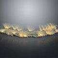 Artistic Illuminated Sculpture Carving With Fan Shaped Metallic Blades And Symmetrical Design