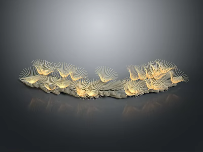 Artistic Illuminated Sculpture Carving With Fan Shaped Metallic Blades And Symmetrical Design 3d model
