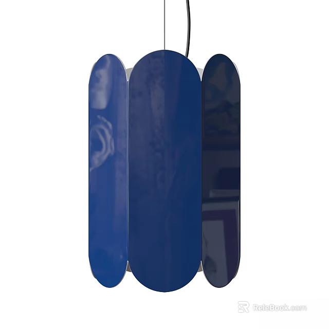 Modern Three Blue Long Panel Chandeliers With White Patterns Central Larger Side Smaller 3d model