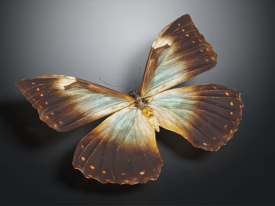 Exquisite Brown And Iridescent Blue Butterfly With Spotted Spread Wings On Dark Background 3d model