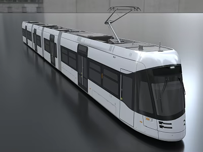 Modern White Tram Featuring Streamlined Exterior Design And Large Windows For Urban Transit 3d model