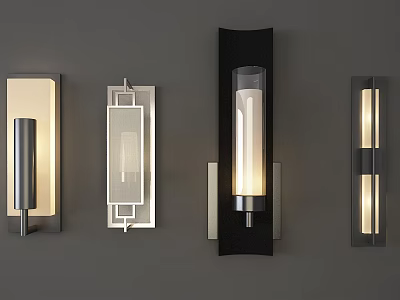 Modern Different Design Wall Lamps With Glass Shades And Metal Frames Illuminated On Wall 3d model