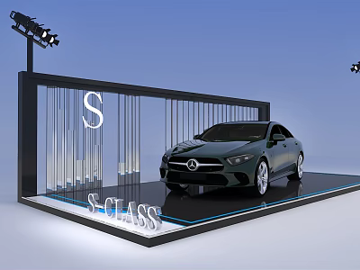 Premium Display Shelf with Glass Metal Frame Showcasing S CLASS Car under Lighting 3d model