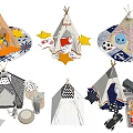 Different Style Kids Tents Featuring Cartoon Patterns Star Decorations and Printed Bases