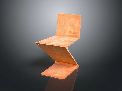 Modern Orange Wooden Chair With Unique Folded Design And Sleek Structure 3d model