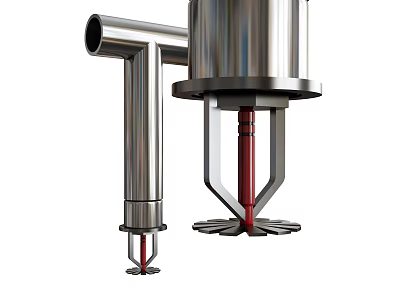 Stainless Steel Fire Equipment With Red Components Mechanical Structure And Safety Design 3d model