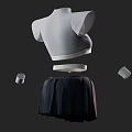 Gray High Neck Short Sleeved Cropped Top with Black Pleated Skirt Belt and Arm Sleeves