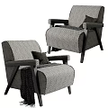 Modern Herringbone Fabric Armchair Design With Black Pillow And Wooden Legs Detail