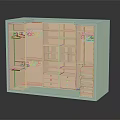 Light Green Wardrobe With Open Design And Light Beige Interior Shelves Drawers Hanging Rods