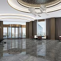 Luxurious Hotel Lobby Interior With Marble Floor Reception Desk Chandelier And Seating Area