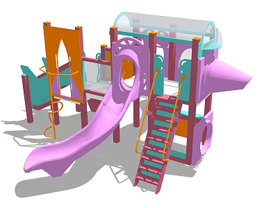 Children Outdoor Playground Equipment With Purple Slide Orange Ladder And Climbing Structure 3d model
