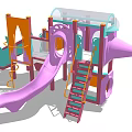 Children Outdoor Playground Equipment With Purple Slide Orange Ladder And Climbing Structure