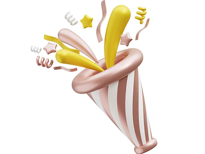 Decorative Ornament Set with Pink White Striped Cone Yellow Decorative Sticks Stars and Curly Ribbons 3d model