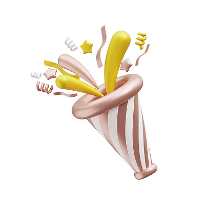 Decorative Ornament Set with Pink White Striped Cone Yellow Decorative Sticks Stars and Curly Ribbons 3d model