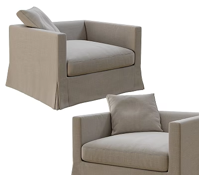 Comfortable Beige Upholstered Accent Chair With Pillow And Modern Armrest Design 3d model
