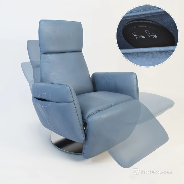 Modern Blue Leather Single Recliner Sofa With Adjustable Control Buttons And Swivel Base 3d model 