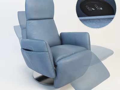 Modern Blue Leather Single Recliner Sofa With Adjustable Control Buttons And Swivel Base 3d model