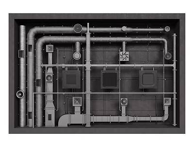 Ceiling Mechanical Structure Design With Pipes Ducts And Technical Components Layout 3d model