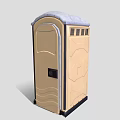 Portable Toilet With Brown Exterior Curved Door And Gray Roof Design