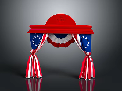 Decorative Party Archway With Red Top Blue Star Curtains And Red White Striped Drapes 3d model