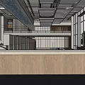 Modern Front Desk Reception Lobby With Large Windows Glass Partitions And Wooden Elements