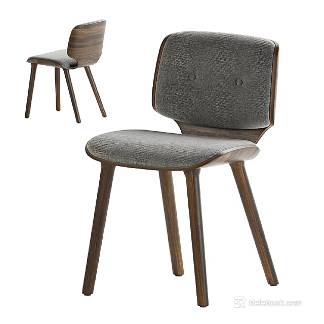 Modern Accent Chair Featuring Gray Fabric Upholstery And Wooden Legs With Curved Design 3d model 