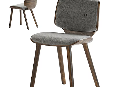 Modern Accent Chair Featuring Gray Fabric Upholstery And Wooden Legs With Curved Design 3d model