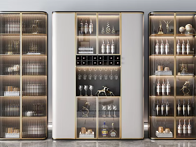 Elegant Modern Wine Cabinet Design With Glass Doors Wine Bottles And Decorative Items 3d model