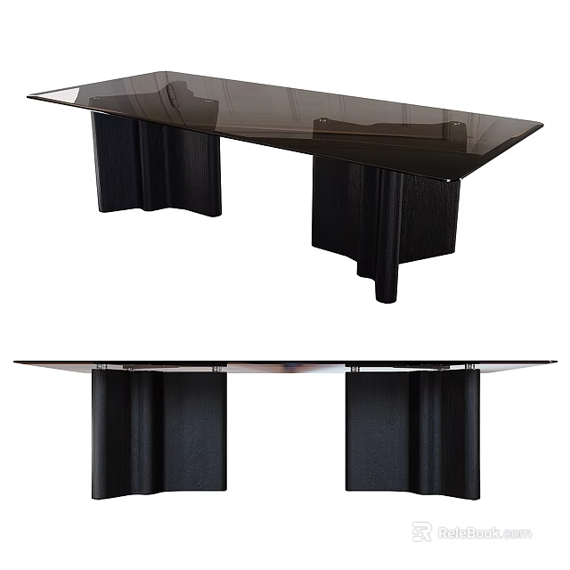 Modern Dining Table With Glass Top And Unique Wooden Leg Design Structure 3d model 