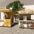 Traditional Song Dynasty Style Wheeled Commercial Tea Food Vending Carts with Canopy