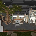 Outdoor Style Hotpot Restaurant with Tent Seating Tree Decor and Wooden Furniture Hanging Lights