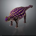 Detailed 3D Render Dinosaur Model With Purple Yellow Armored Plates Sturdy Limbs Long Tail