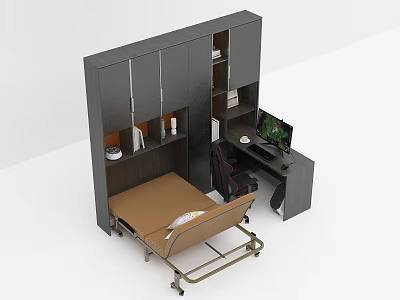 Modern Home Office Desk With Storage Cabinets Computer Monitor And Shelves 3d model