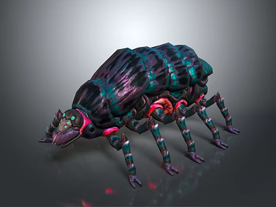Colorful Insect Like Game Movie Character With Multiple Legs Glowing Red Parts And Metallic Exoskeleton 3d model