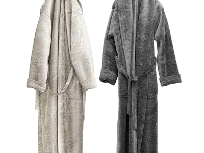 Cozy Light Gray and Dark Gray Bathrobes with Soft Fabric and Tie Waist Design 3d model