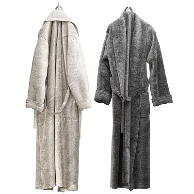 Cozy Light Gray and Dark Gray Bathrobes with Soft Fabric and Tie Waist Design 3d model
