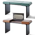 Modern Dressing Table With Oval Mirror And Leather Seats Design 3d model