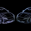 Two Modern Car Line Drawings With Digital Outline Design On Black Background 3d model