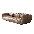 Modern Brown Leather Sectional Sofa with Wavy Stitching and Decorative Pillows 3d model