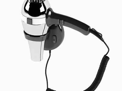 Modern Electric Hair Dryer With Metal Finish Black Handle And Coiled Cord 3d model