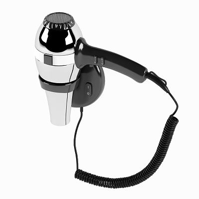 Modern Electric Hair Dryer With Metal Finish Black Handle And Coiled Cord 3d model
