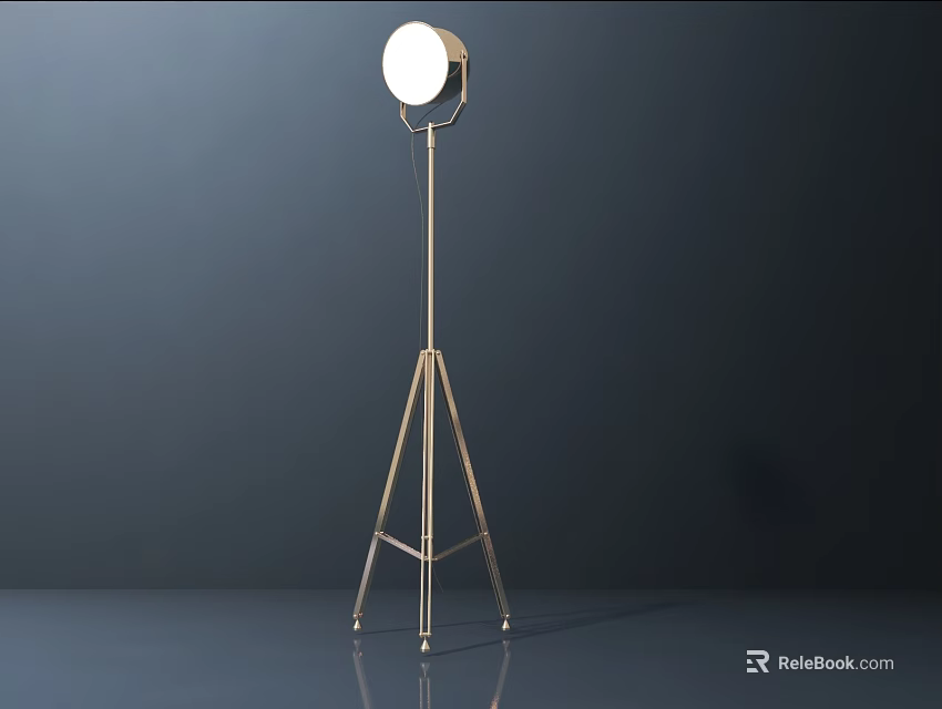 Sleek Modern Metallic Floor Lamp With Tripod Stand And Circular Light 3d model 