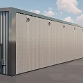 Spacious Industrial Factory Interior With High Metal Ceiling Lighting System And Storage Racks