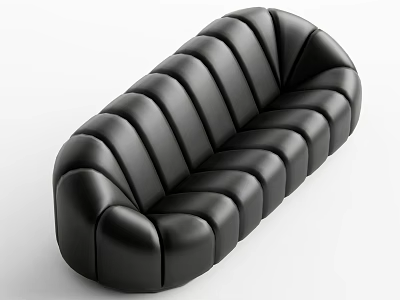 Black Leather Sectional Sofa with Modern Wave Stitching Design for Living Room Interior 3d model