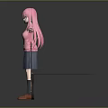 Pink Haired Female Character In Pink Jacket Standing By Electric Guitar