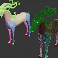 3D Mythical Creatures Sculptures White And Dark With Curved Spiral Horns