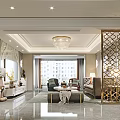 Elegant Modern Living And Dining Room Interior With Crystal Chandelier Sofa And Coffee Table